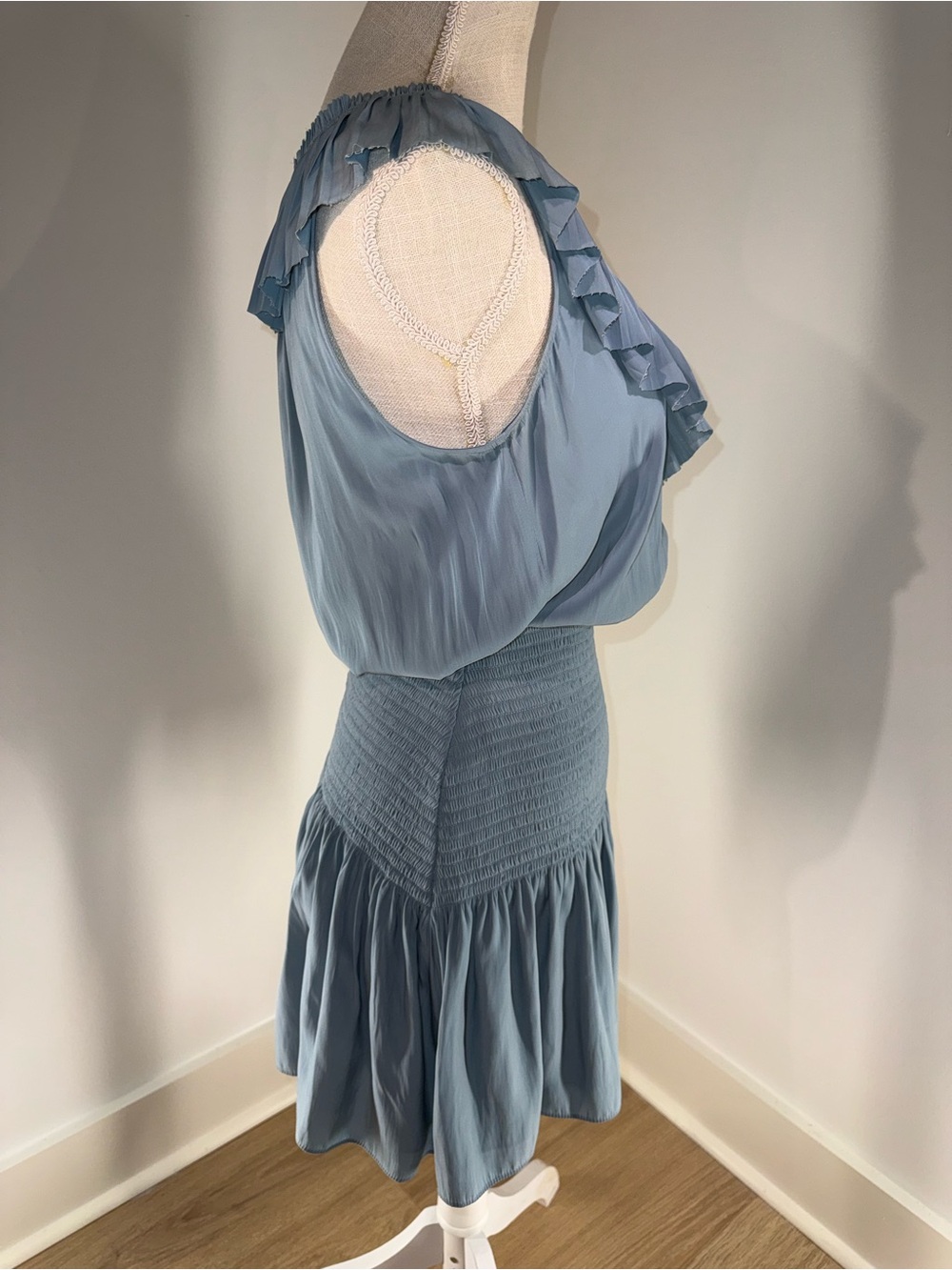 Ramy Brook Dusty Blue Ruffle Smocked Mini Dress XS - Picture 2 of 8